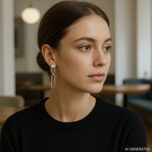 Silver Crystal Paperclip Link Drop Earrings (3/$25)